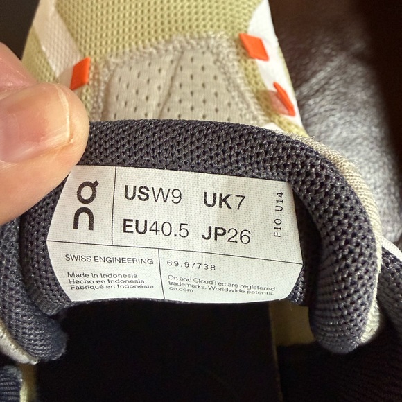 On Cloud Running Women's White and Green Athletic Shoes with Orange Highlights - Picture 3 of 4